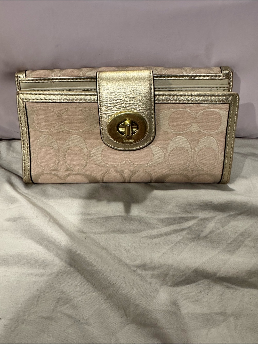 Coach Blush Signature Canvas Wallet with Gold Turnlock